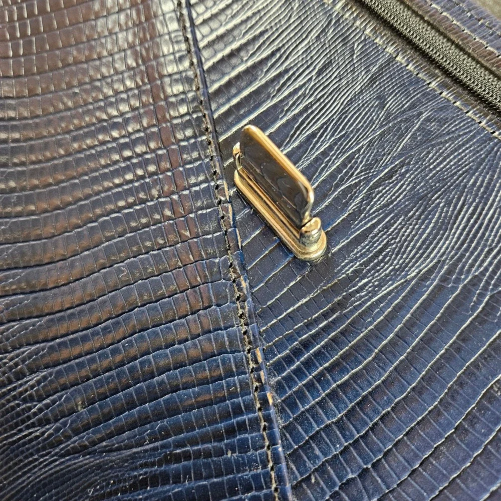 Roche Navy black lizard skin leather crossbody accordion purse bag‎ vintage